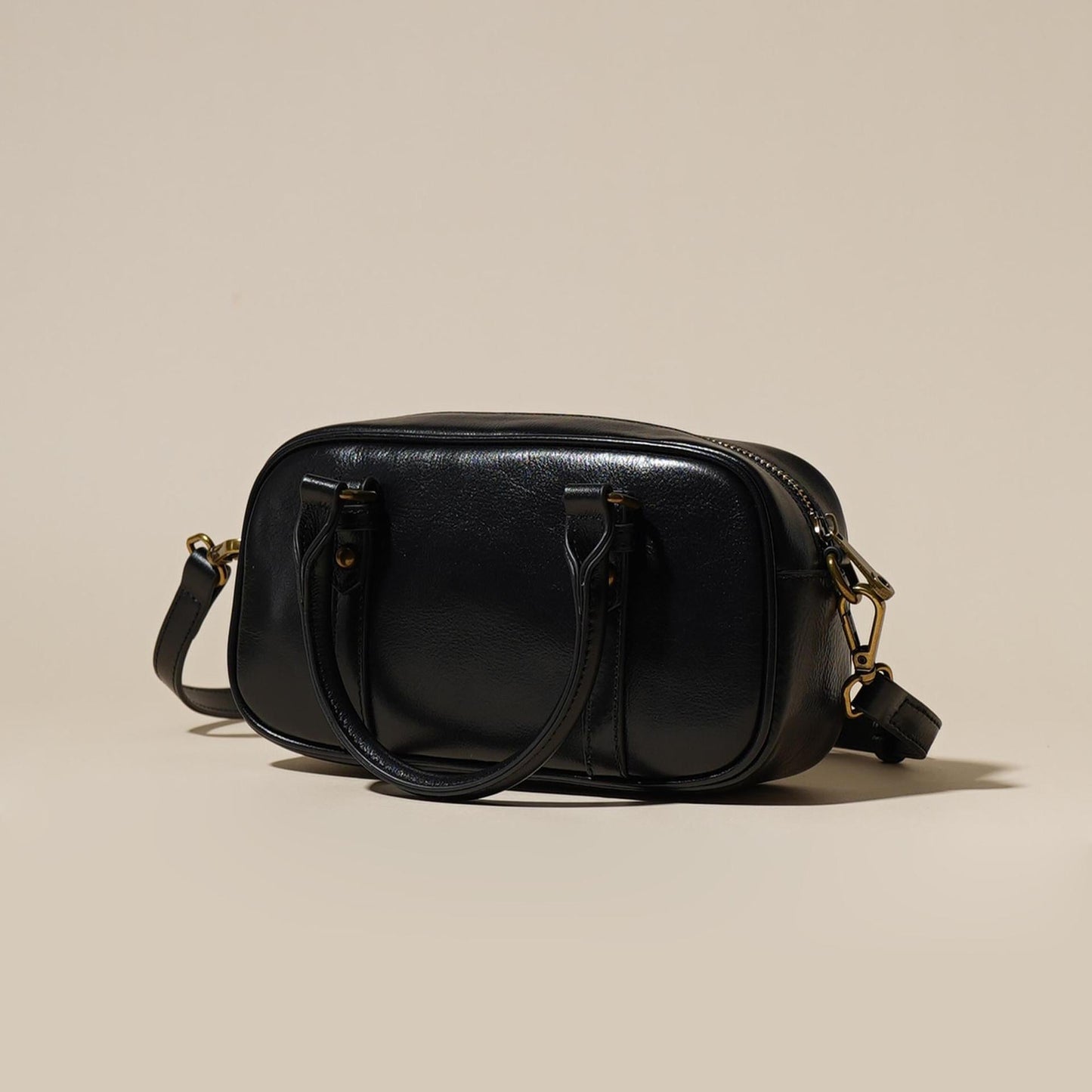 Women's Oil-Waxed Cowhide Mini Boston Bag with Top Handle