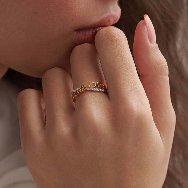 “Chain Cross” S925 Sterling Silver Chain-Inspired Crossed Ring
