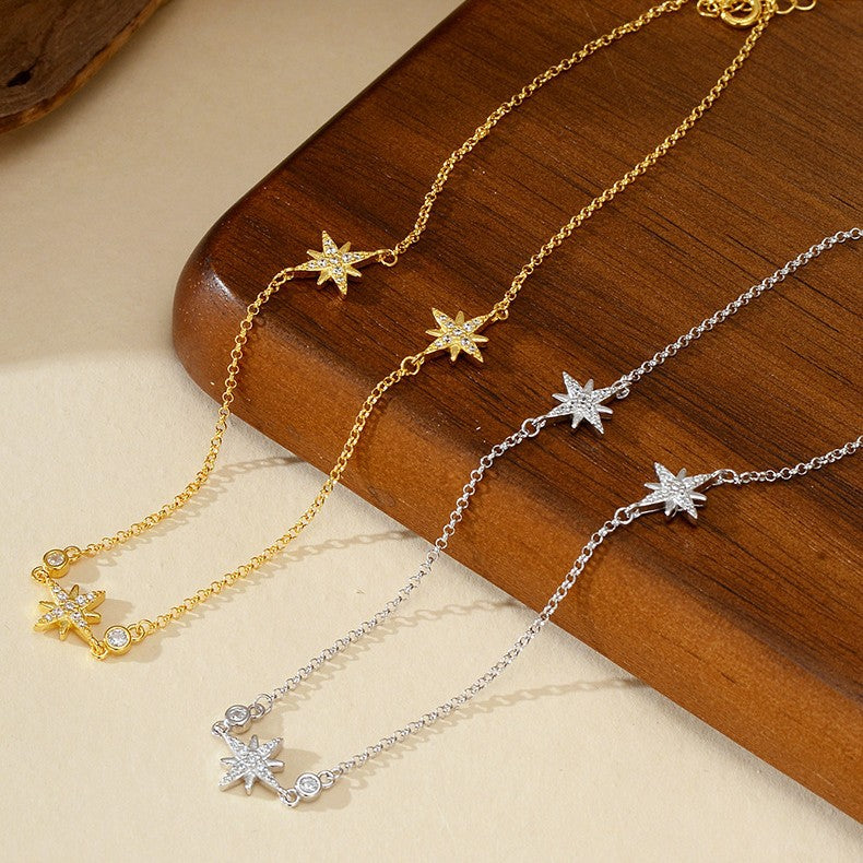 “Snowflake Halo” S925 Sterling Silver Eight-Point Star Necklace