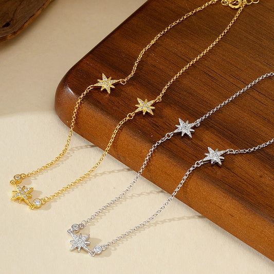 “Snowflake Halo” S925 Sterling Silver Eight-Point Star Necklace