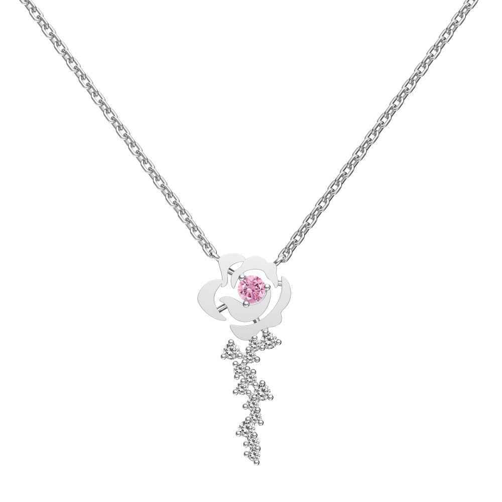 Rosette Éclat S925 Silver Pink Zircon Rose Bloom Pendant Necklace