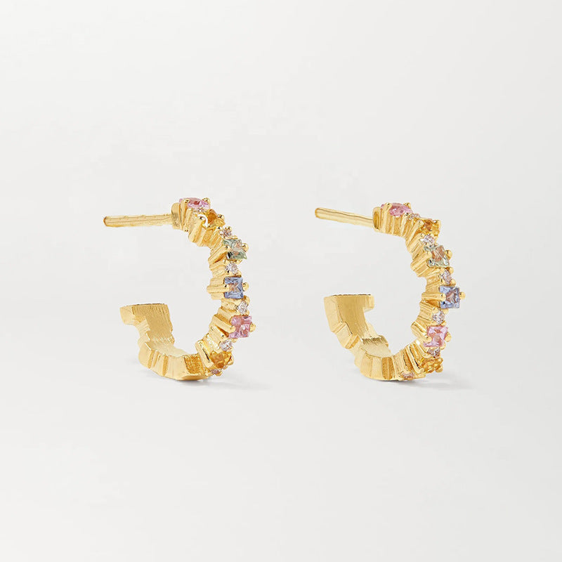 “Trapezoid C” S925 Sterling Silver Geometric C-Hoop Stud Earrings