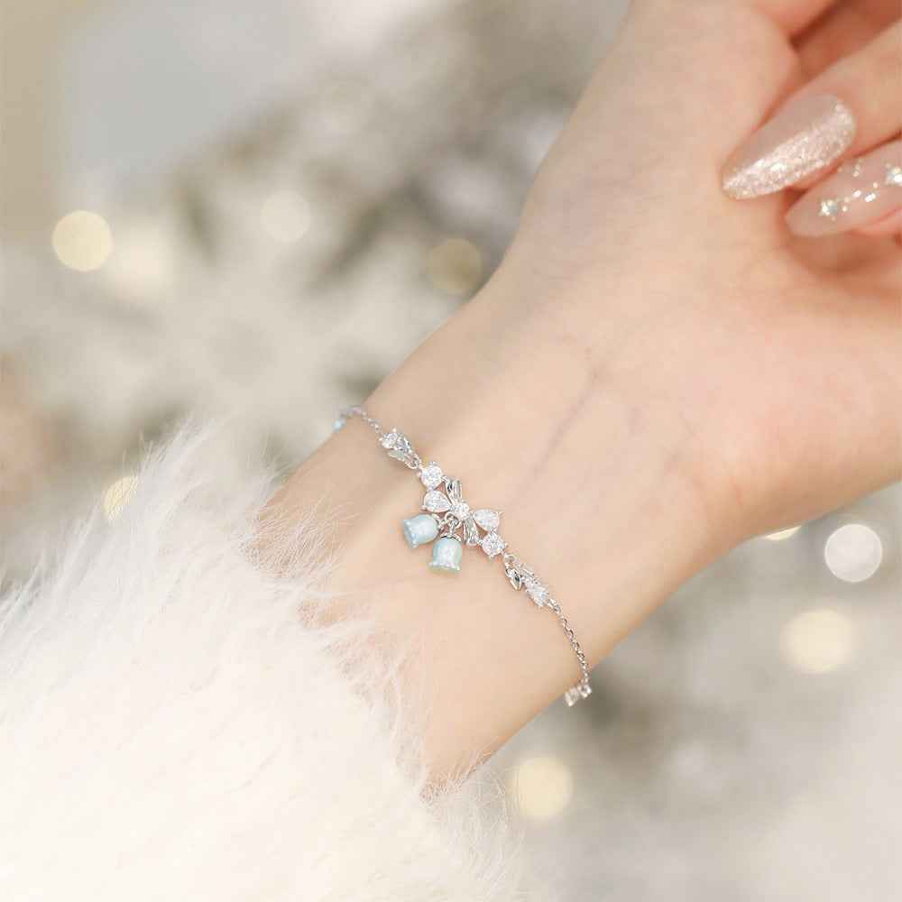 Bluebell Reverie S925 Sterling Silver Blue Flower Necklace and Bracelet Set