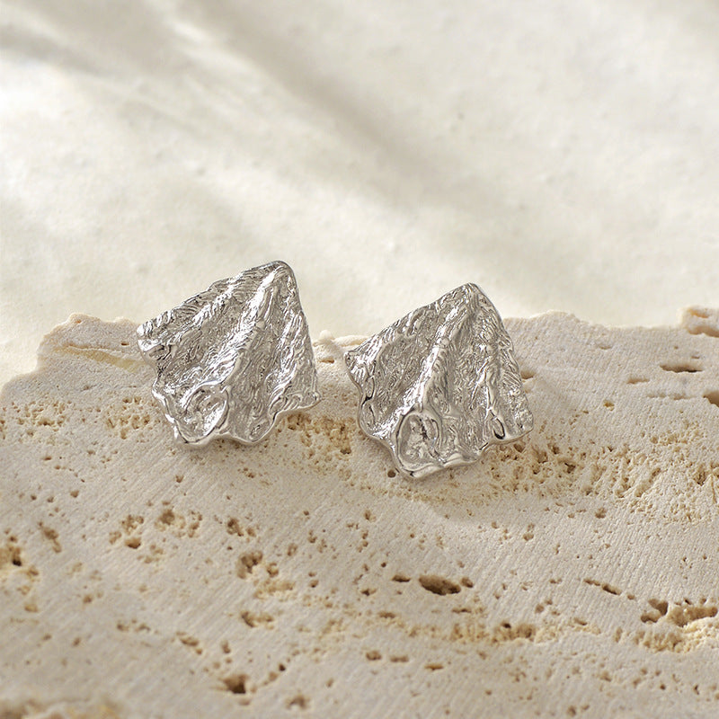 “Folded Muse” S925 Sterling Silver Irregular Crinkle Stud Earrings
