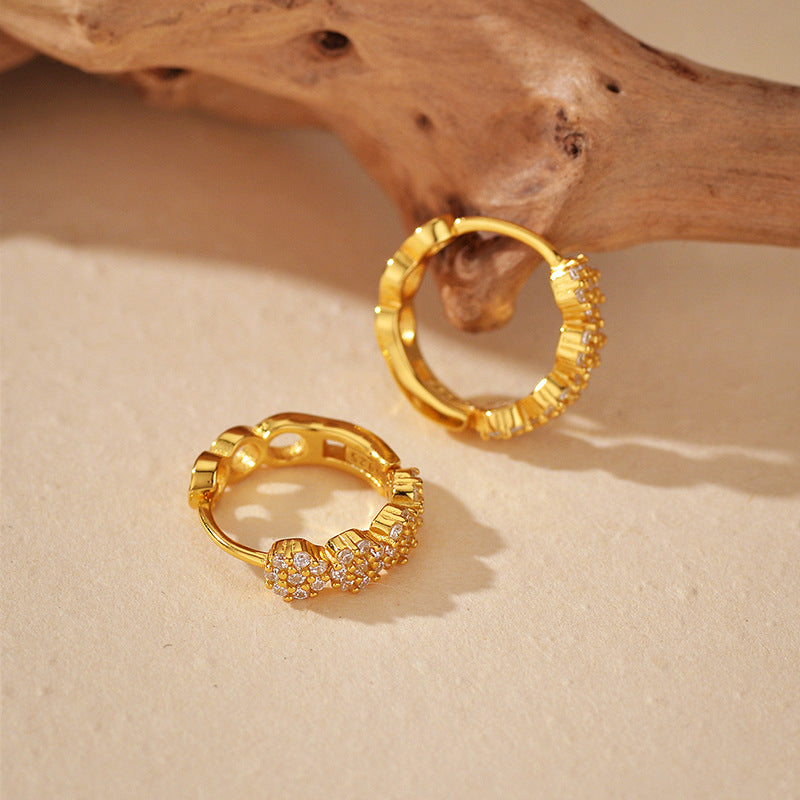 “Petal Radiance” S925 Sterling Silver Zircon Flower Hoop Earrings