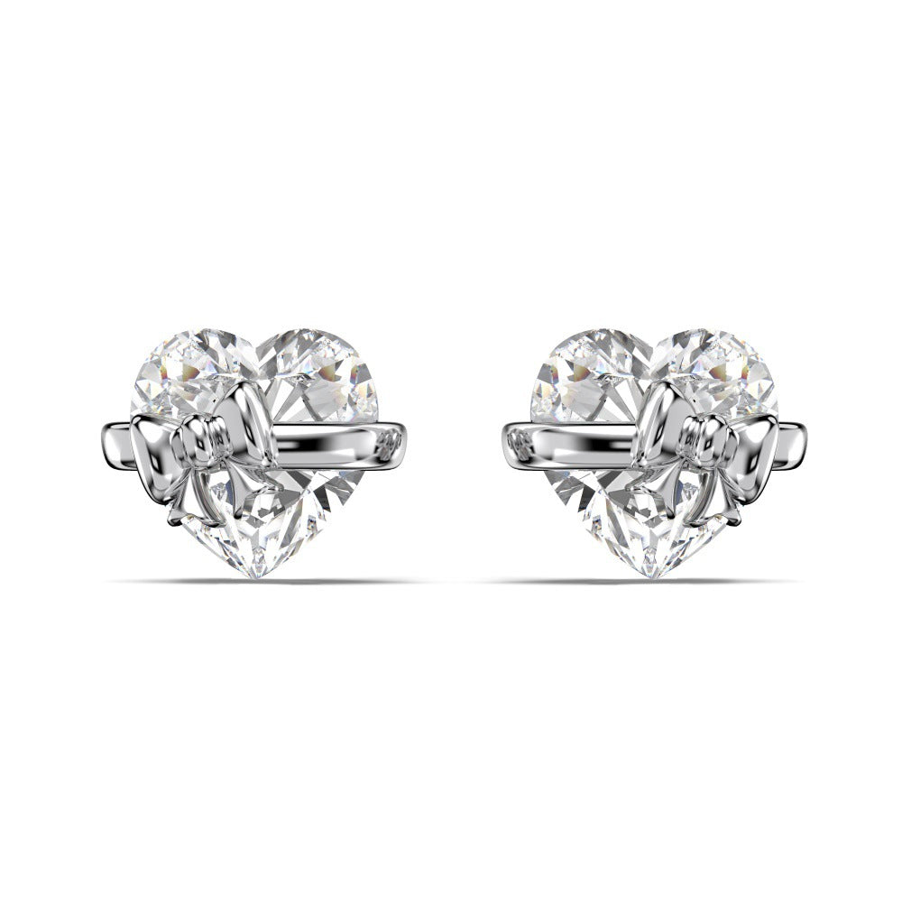 “Heart Bow” S925 Sterling Silver Zircon Necklace, Ring & Stud Earrings Set