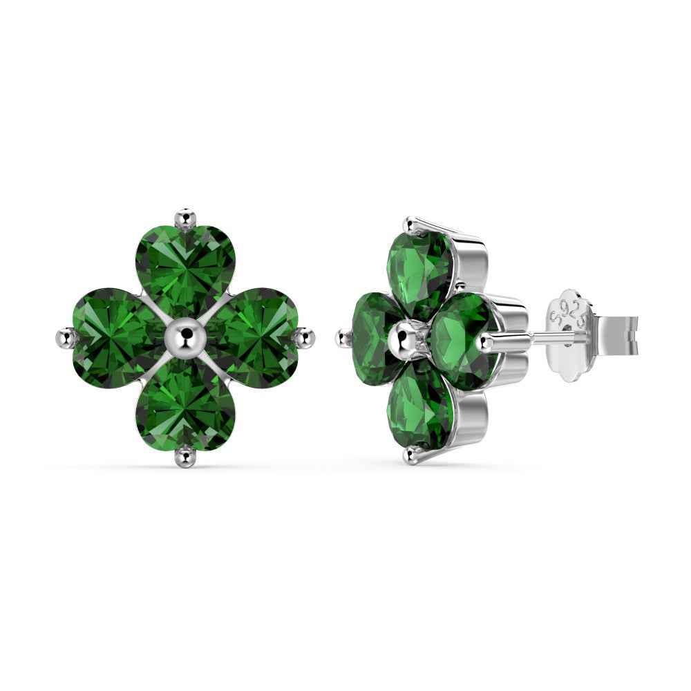 925 Sterling Silver Sakura Heart Green Zircon Jewelry Set Necklace Ring Earrings