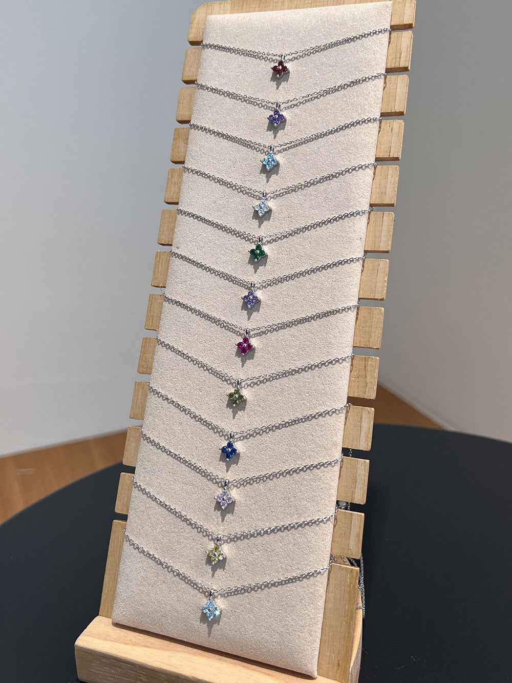 925 Sterling Silver Birthstone Clover Four Leaf Pendant Necklace Platinum Vermeil 12 Colors