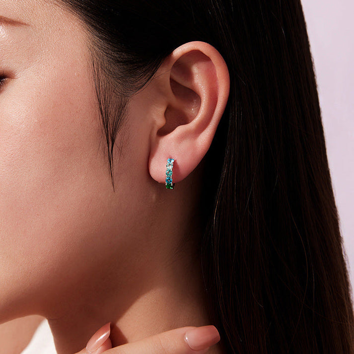 925 Sterling Silver Gradient Green Huggie Earrings