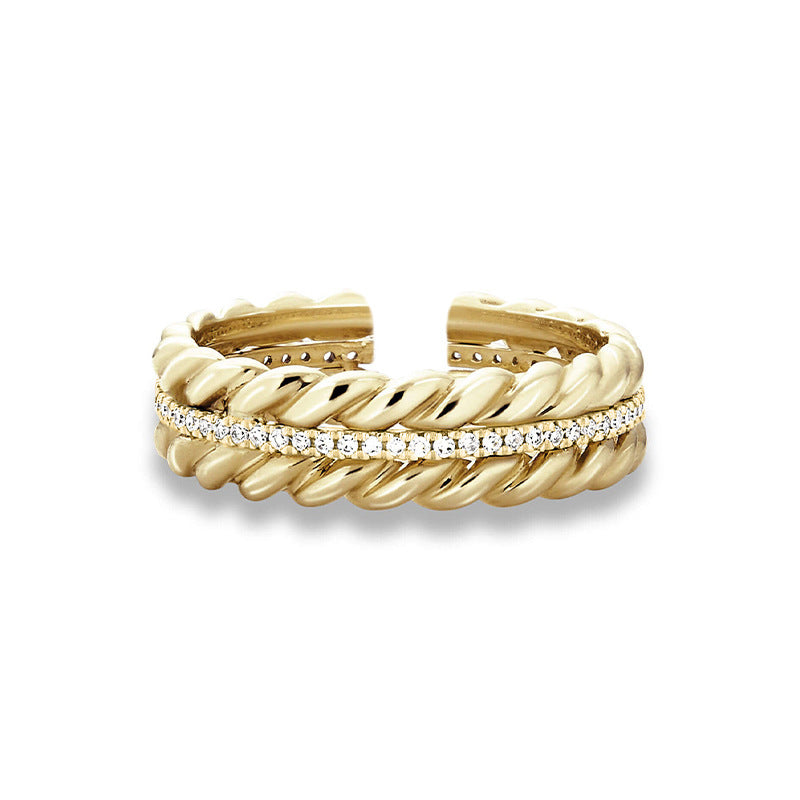 “Wheat Luxe” S925 Sterling Silver Zircon Wheat Ear Open Ring