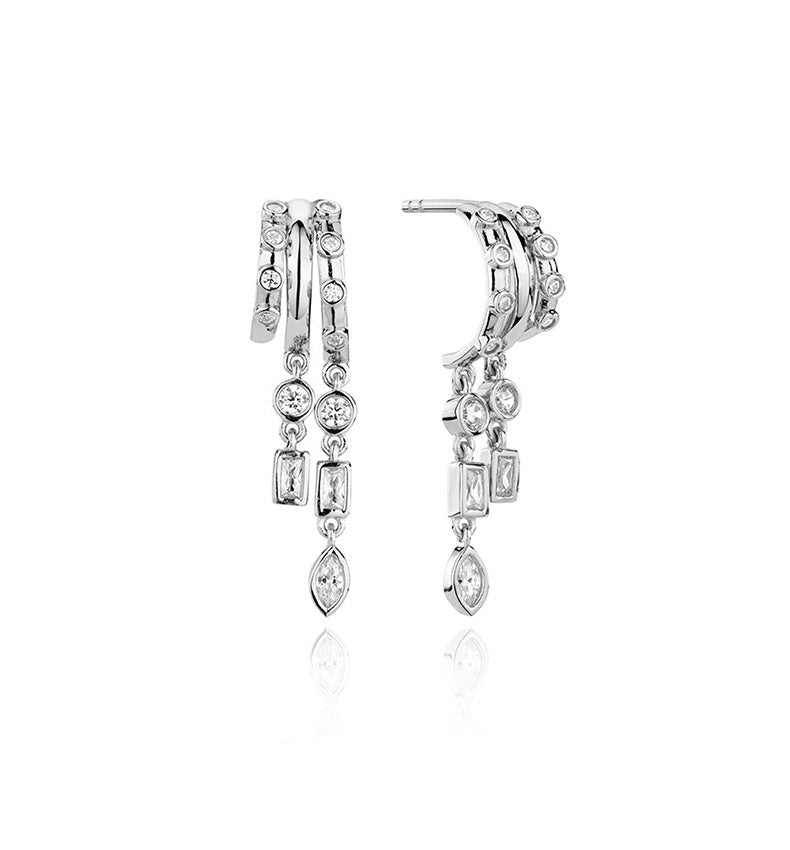 “Star Stud Edit” S925 Sterling Silver Geometric Stud Earrings with Sparkling Accents