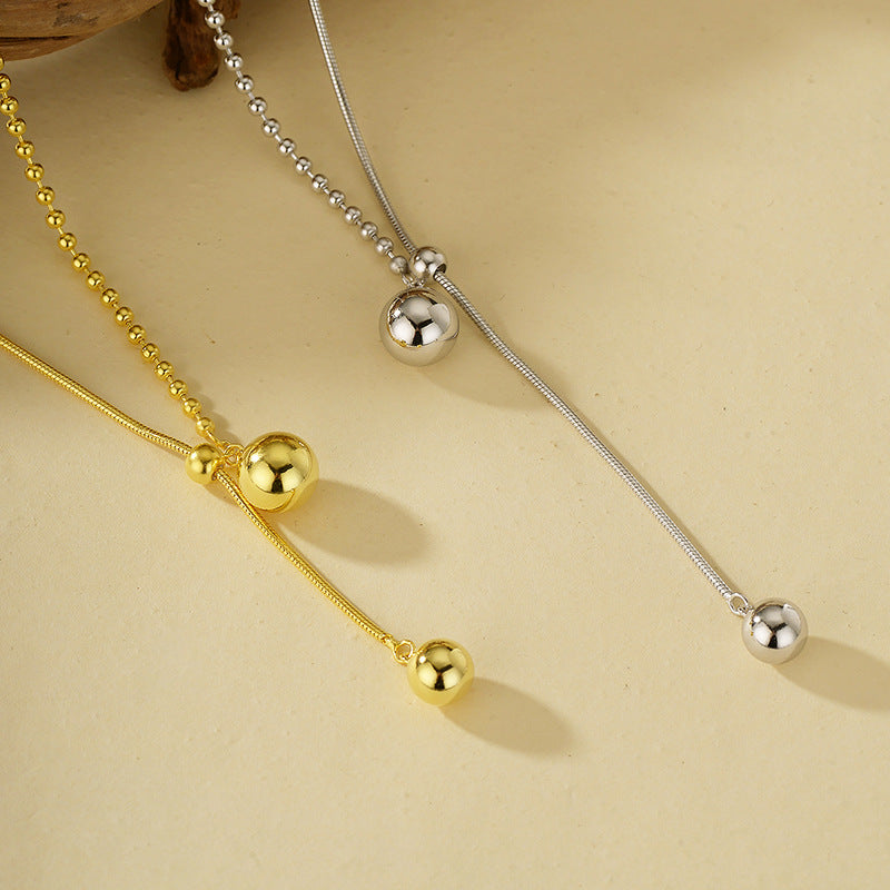 “Sphere Pull” S925 Sterling Silver Geometric Ball Pendant Necklace