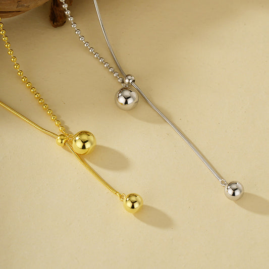 “Sphere Pull” S925 Sterling Silver Geometric Ball Pendant Necklace