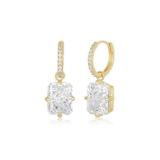 925 Sterling Silver Cushion-Cut Zircon Drop Hoop Earrings – Radiant Frame