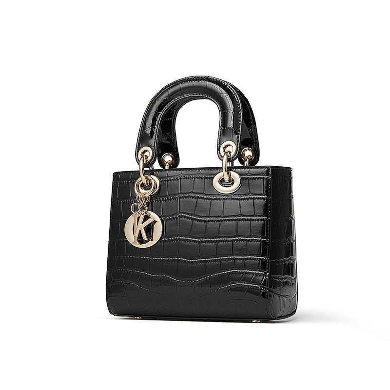 Women's Genuine Leather Croc Embossed Top Handle Crossbody Bag