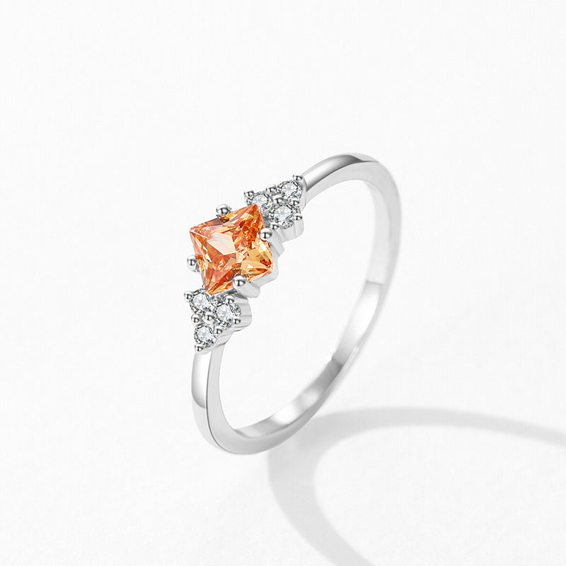 Amber Radiance Champagne Zircon 925 Sterling Silver Square Cut Ring