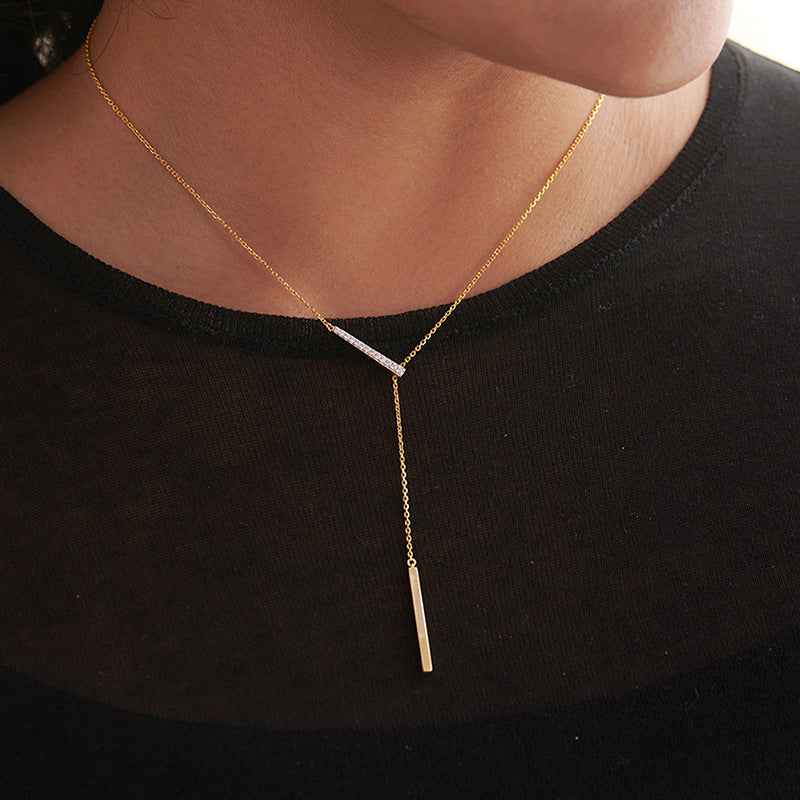 Linear Éclat S925 Silver Geometric Bar Drop Pendant Necklace