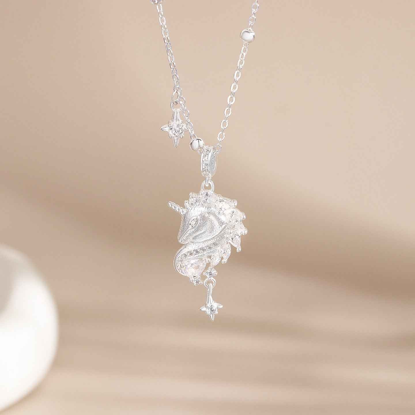 Celestial Unicorn S999 Fine Silver Unicorn Pendant Necklace with Zircon