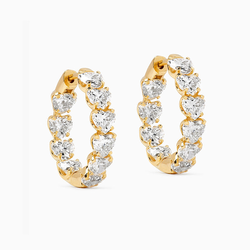 “Heartfall Spark” S925 Sterling Silver Heart Zircon Hoop Earrings