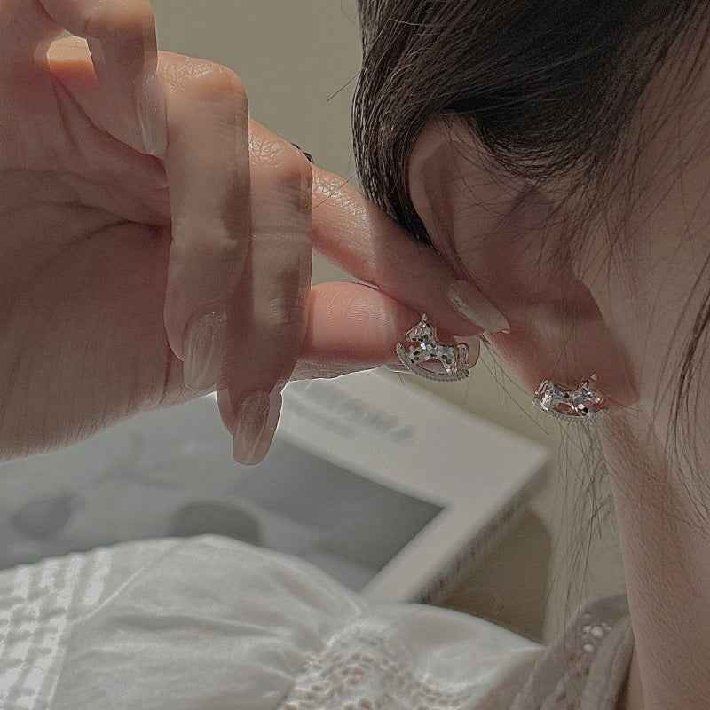 S925 Sterling Silver Vintage Pony Earrings CNC Textured Design