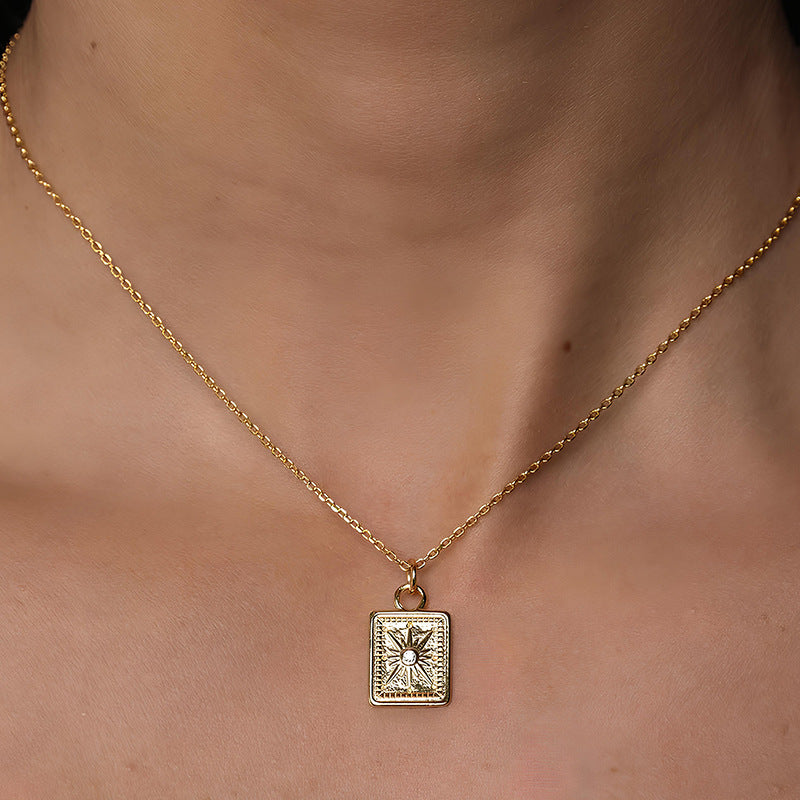 “Stellar Cube” S925 Sterling Silver Eight-Point Star Zircon Necklace