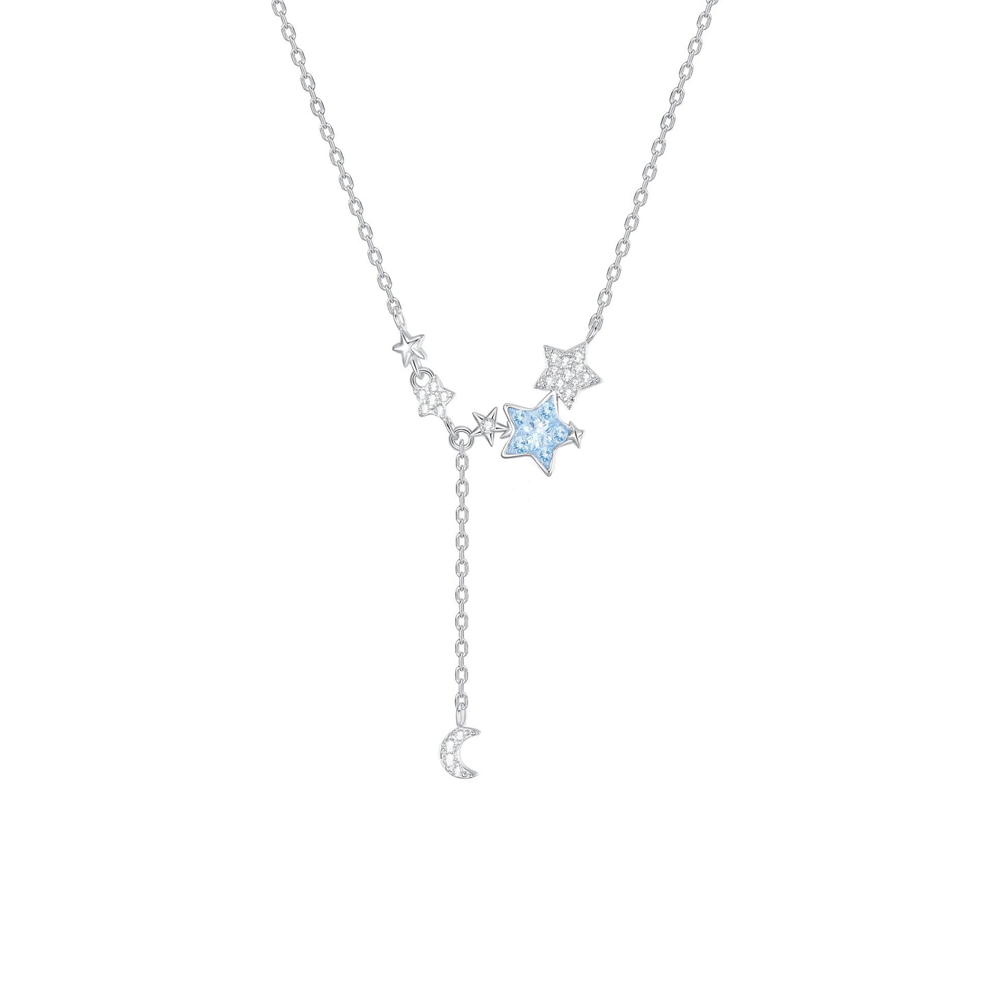 Frosted Luna S925 Sterling Silver Moon & Star Tassel Jewelry Set