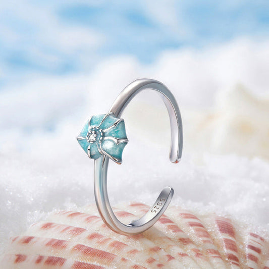 Aqua Shell S925 Sterling Silver Ocean-Inspired Adjustable Ring