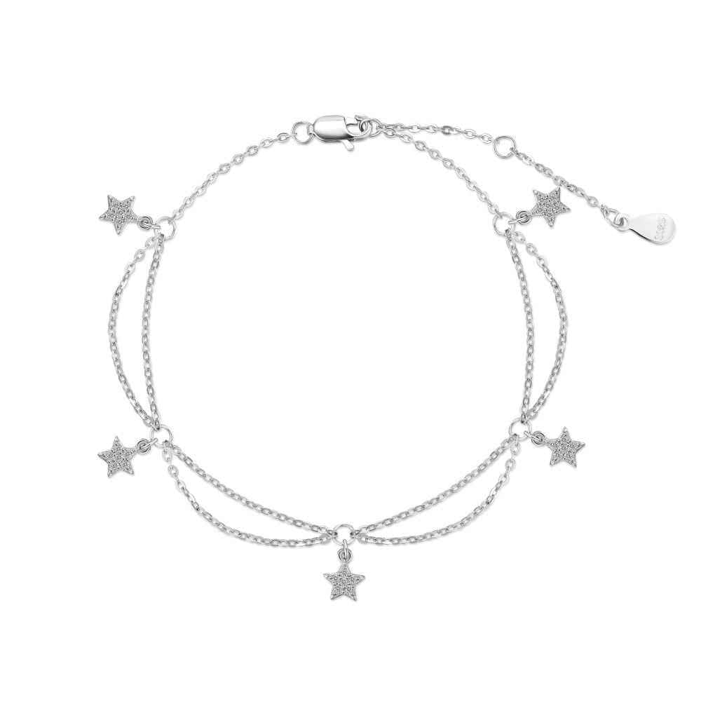 925 Sterling Silver Double-Layer Star Charm Bracelet – Starlit Dance