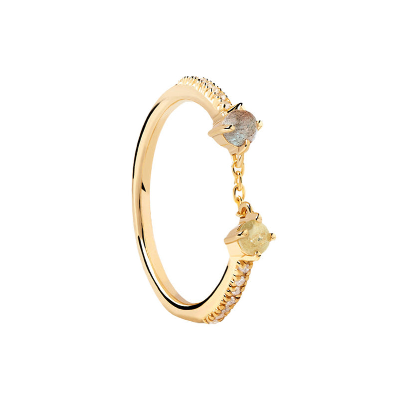 “Golden Link” S925 Sterling Silver Open Adjustable Two-Tone Chain Ring