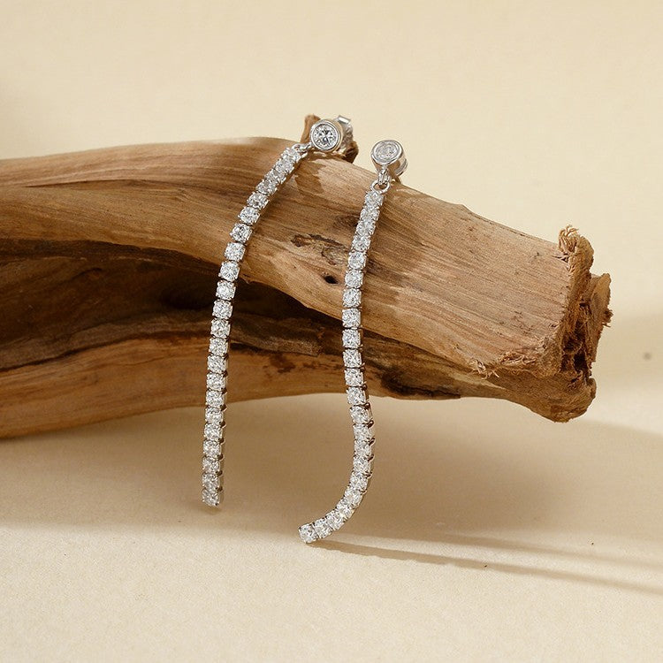 “Starlit Fringe” S925 Sterling Silver Zircon Tassel Stud Earrings