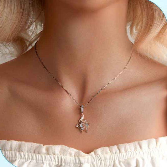 Opaline Betta S925 Sterling Silver Opal Fish Pendant Necklace with Zircon Detail