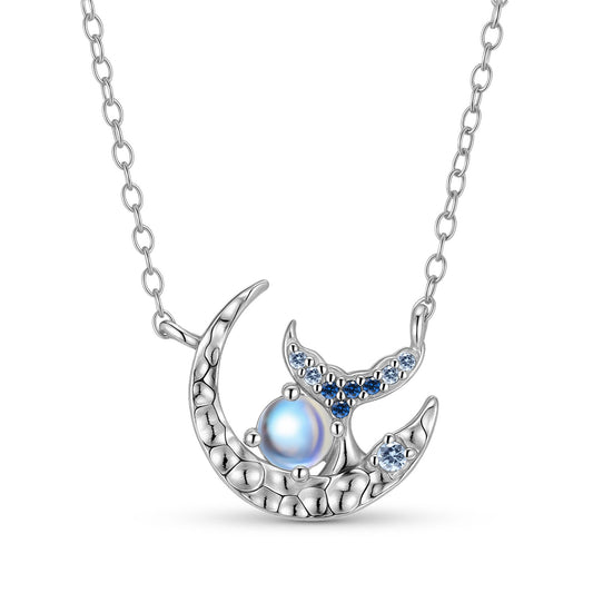 Moonlit Mermaid S925 Sterling Silver Moonstone Mermaid Tail Necklace