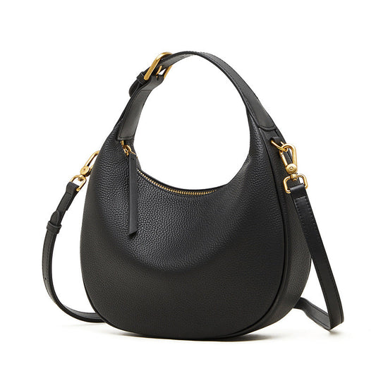 Women's Pebbled Cowhide Half-Moon Hobo Bag with Adjustable Strap