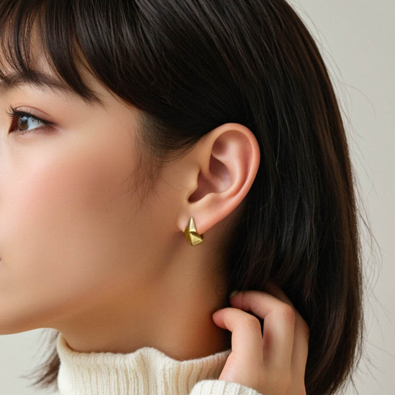 “Angular Muse” S925 Sterling Silver Irregular Geometric Hoop Earrings