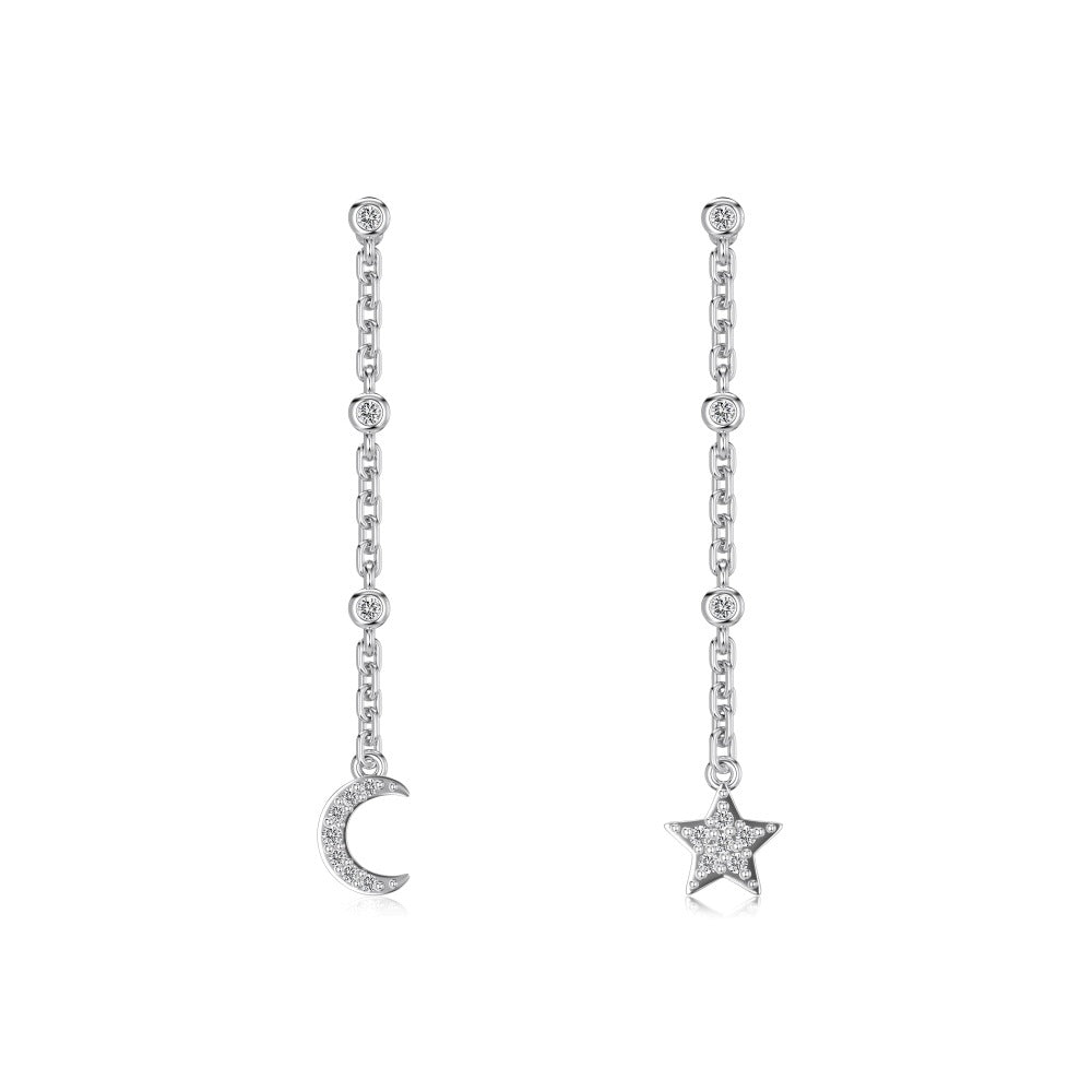 Moon & Star Dangle S925 Sterling Silver Asymmetrical Celestial Earrings