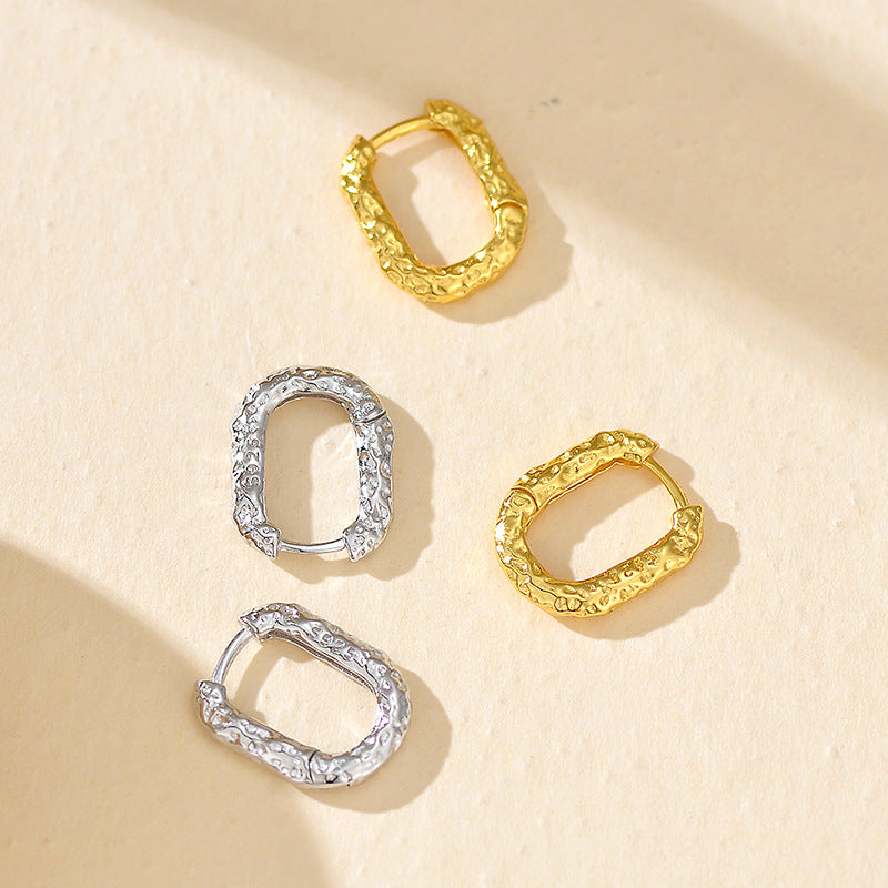 “Oval Muse” S925 Sterling Silver Minimalist Oval Huggie Hoop Earrings