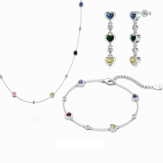 “Amour Bloom” S925 Sterling Silver Multicolor Zircon 3-Piece Jewelry Set