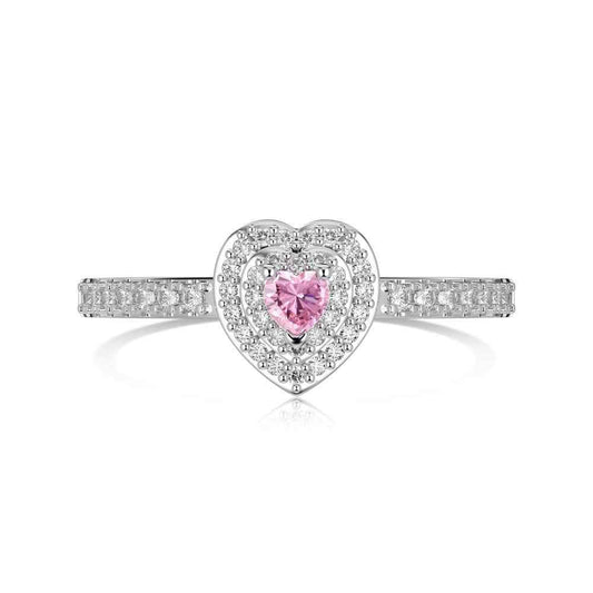 925 Sterling Silver Pink Double Halo Heart Ring – Twilight Double Heart