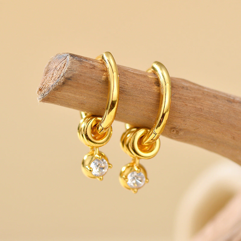 “Vintage Gleam” S925 Sterling Silver Geometric Hoop Earrings with Sparkling Accents