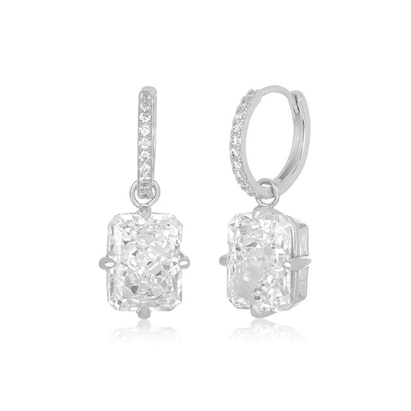 “Square Radiance” S925 Sterling Silver Square Zircon Hoop Earrings