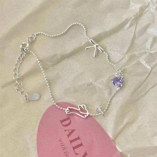 925 Sterling Silver Lavender Zircon Charm Bracelet – Bunny Charm Heart