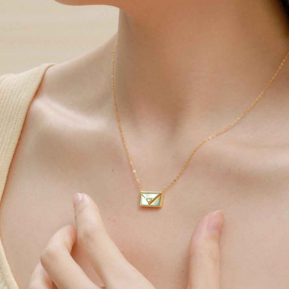 925 Sterling Silver Love Letter Envelope Pendant Necklace Romantic Minimalist Jewelry
