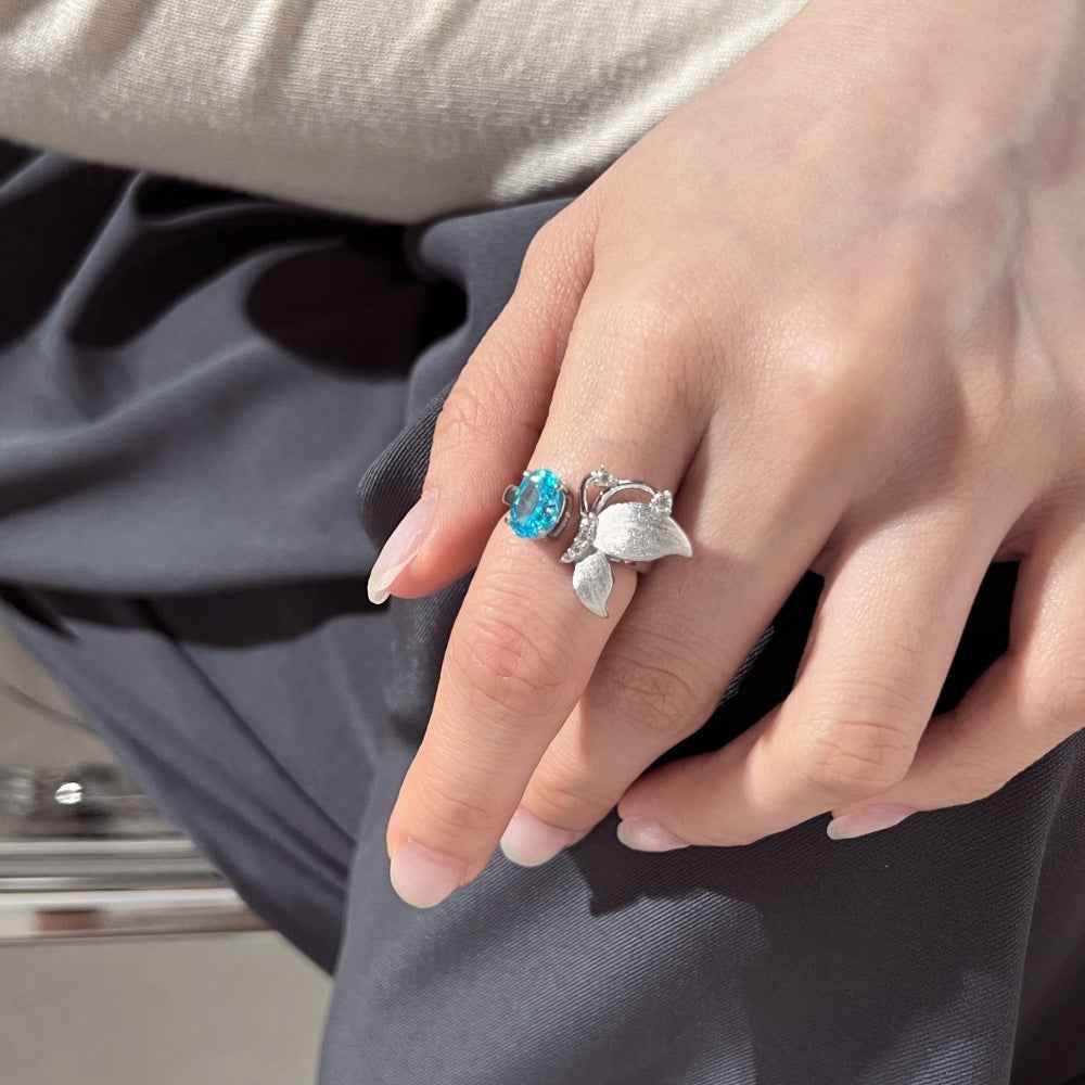 925 Sterling Silver Blue Butterfly Open Ring – Azure Flutter Elegance