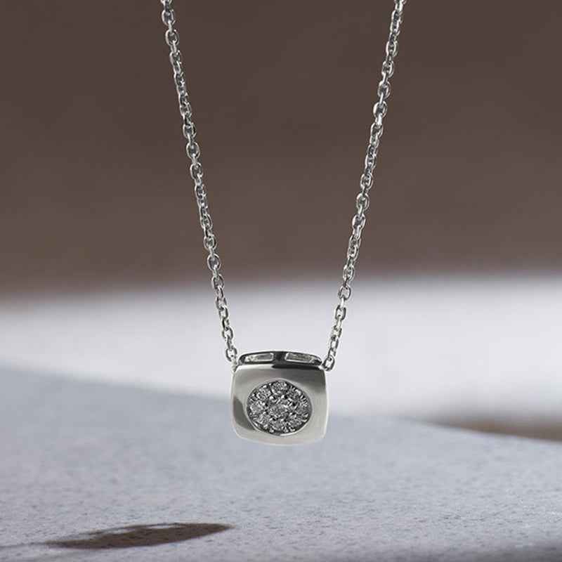 Axis Core Geometric Square Pavé Necklace 925 Sterling Silver Zircon