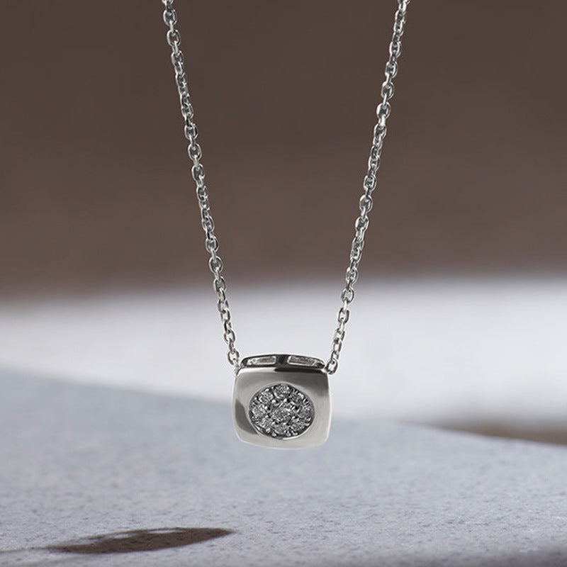 “Square Muse” S925 Sterling Silver Geometric Square Pendant Necklace
