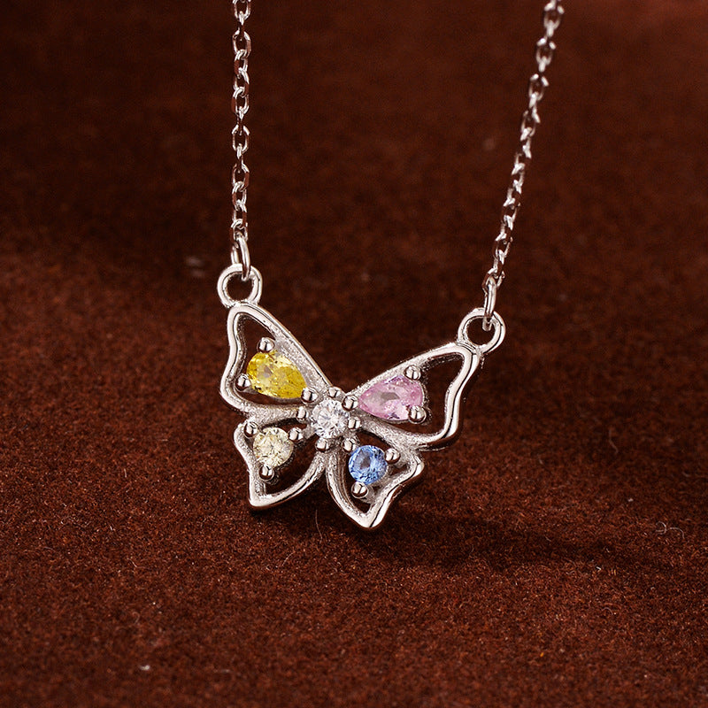 “Colorwing” S925 Sterling Silver Multicolor Zircon Butterfly Necklace