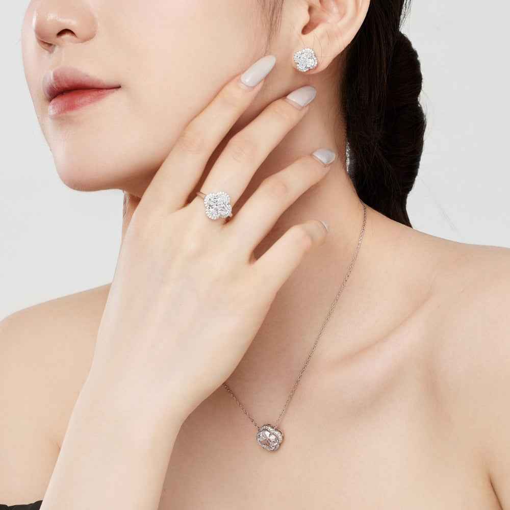 Clover Brilliance Pavé Clover Jewelry Set with Zircon in S925 Sterling Silver