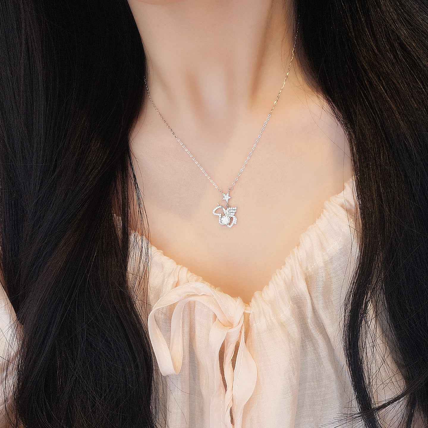 Starlit Pegasus Moissanite Unicorn Pendant Necklace 925 Sterling Silver