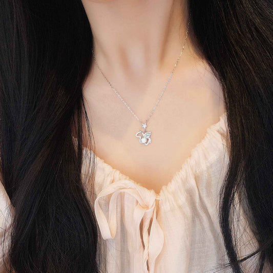 Starlit Pegasus Moissanite Unicorn Pendant Necklace 925 Sterling Silver