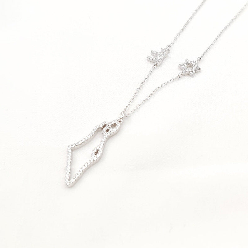 “Stellar Geometry” S925 Sterling Silver Zircon Geometric Star Necklace